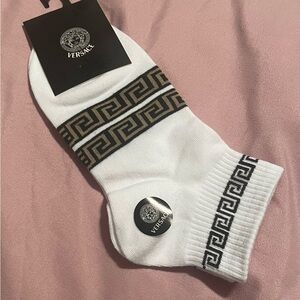Versace White Socks with Black Greek Key Design